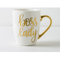 11oz bone china mug white custom mug with gold handle, body with printing by decal